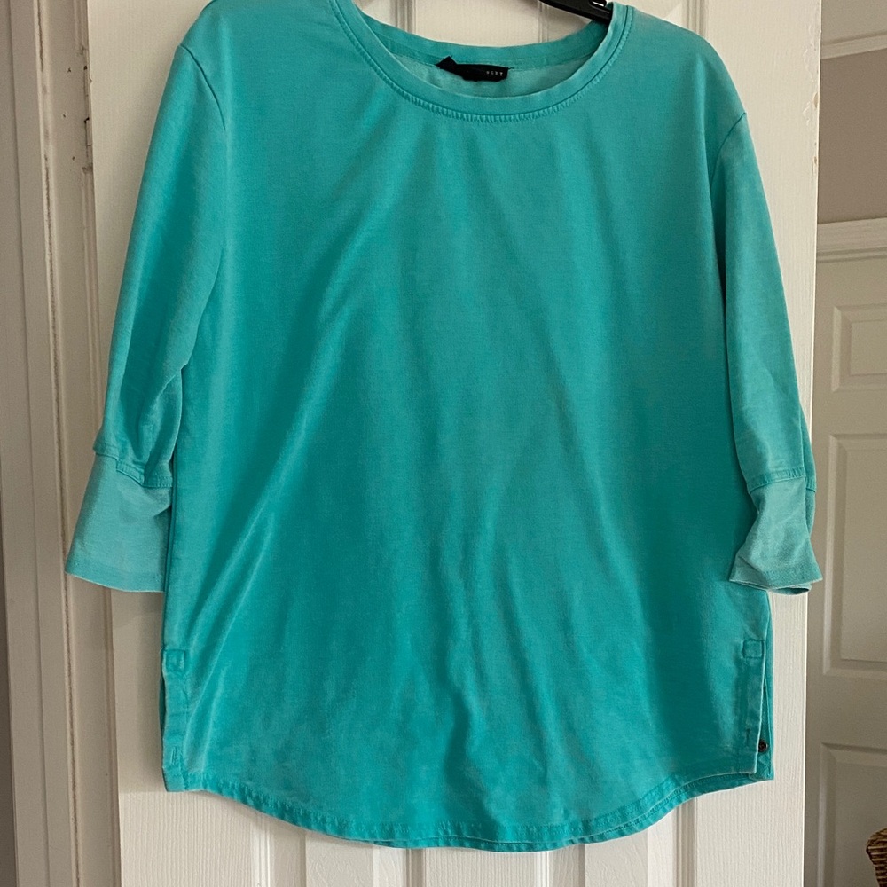 Jane&Delancey Teal Women's Pullover Top. Size Medium. Tunic 3 Button Sleeve EUC